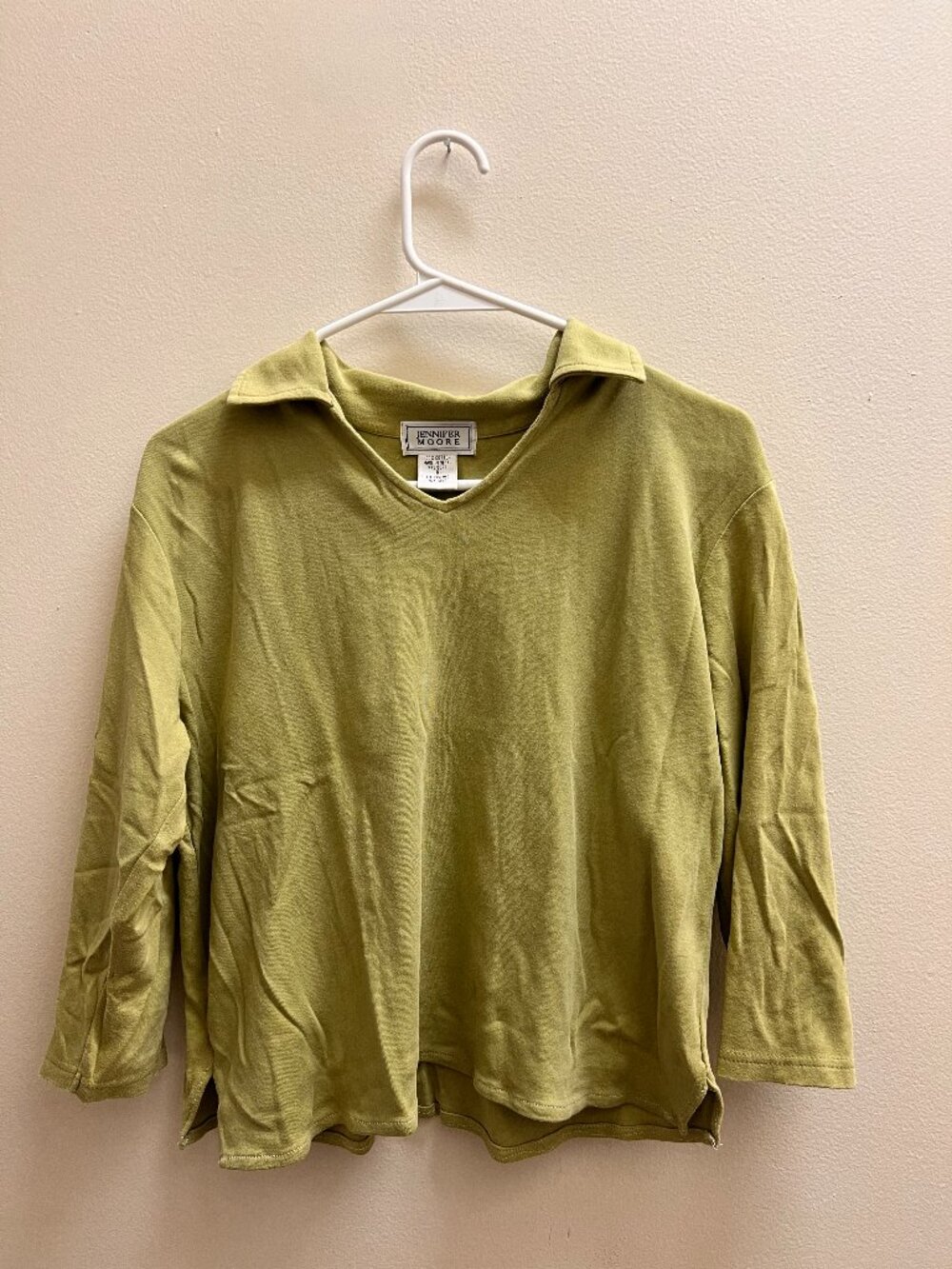 Vintage 90s Jennifer Moore Olive Cotton Collared Top Size Small